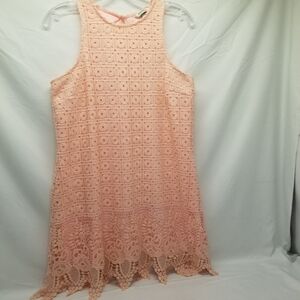 Speechless Womans Sz M Dress Tunic Mini Sleeveless Peachy Pink Crocheted Lace